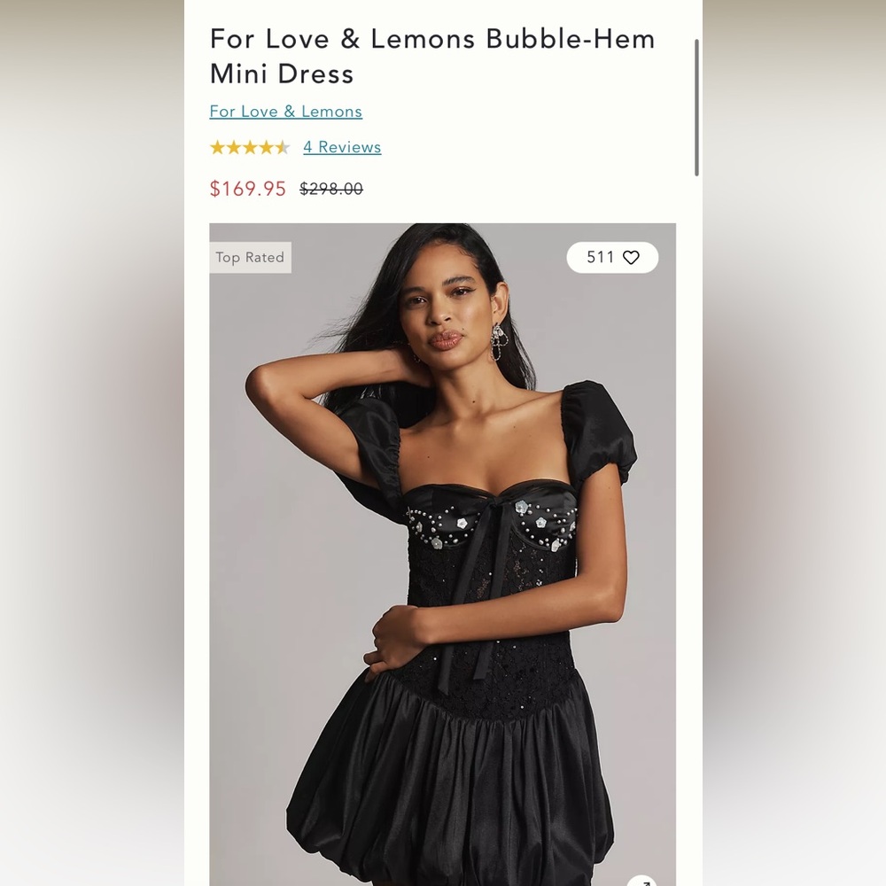 For Love and Lemons Black Mini Bubble Dress